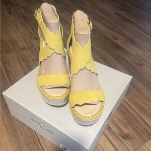Marc Fisher Yellow Suede Espadrille Wedges